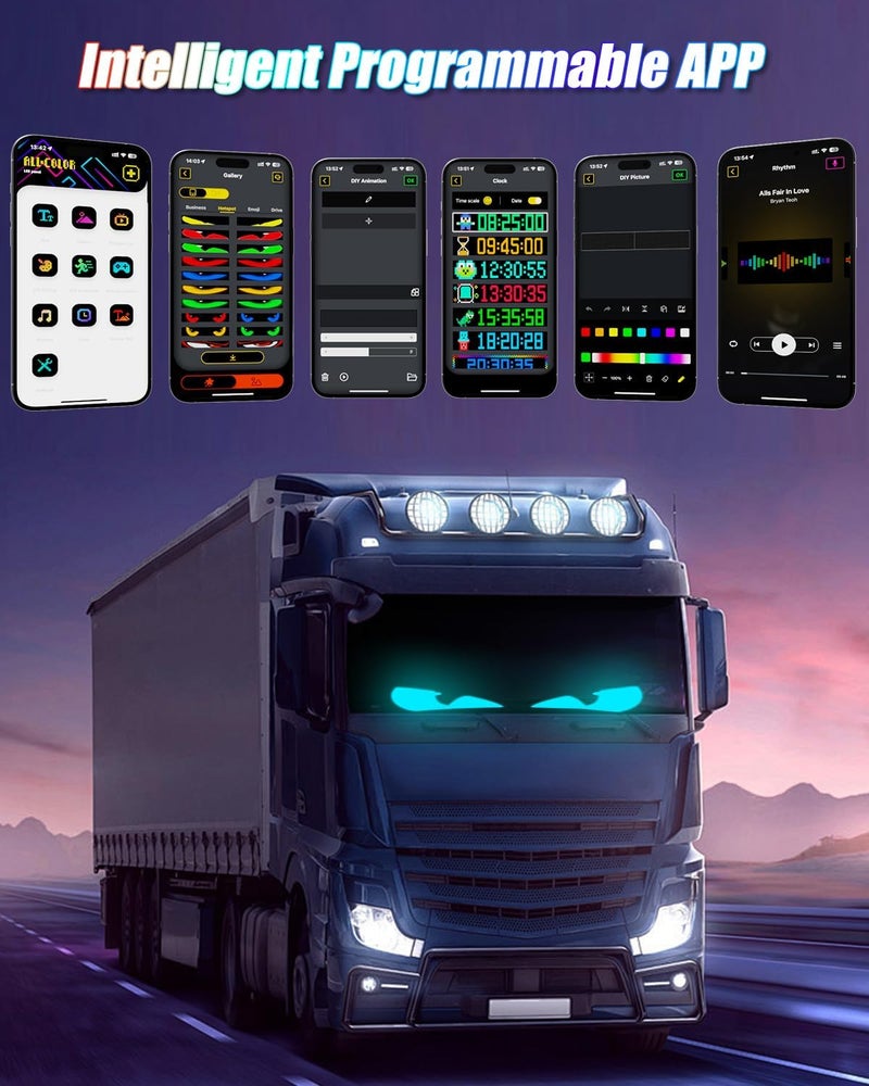 Probapro Devil Eyes Light for Windshield: 35.4"x7.6" LED Eyes Sign with APP & Remote Control - 5V USB Programmable Digital Lighting Display, LED Lights for Trucks - Image 4